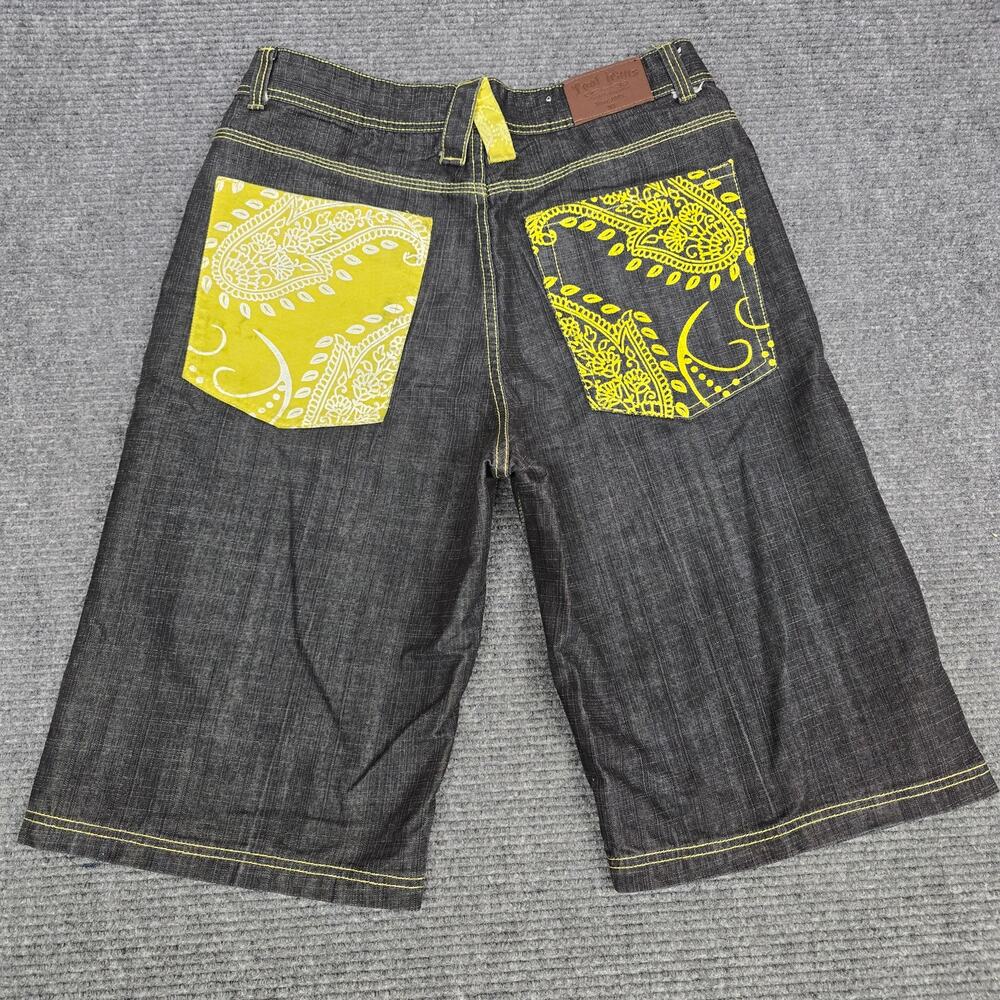 Tool Jeans Denim Shorts Mens 36x15 Black Yellow Bandana Baggy Jorts Y2K